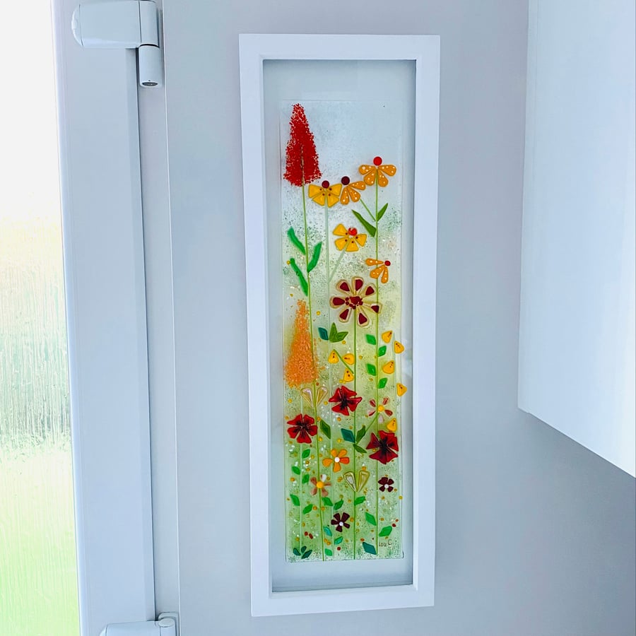 Fused glass vibrant meadow -glass art