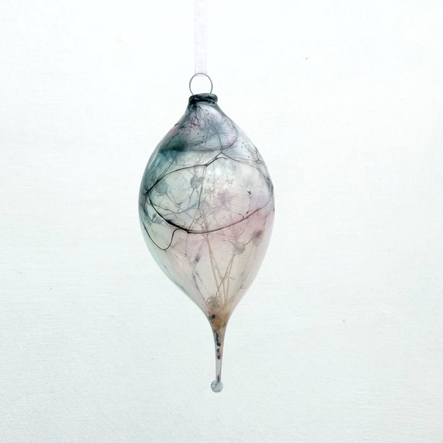 Blown Glass Pink Marbled Bauble Decoration