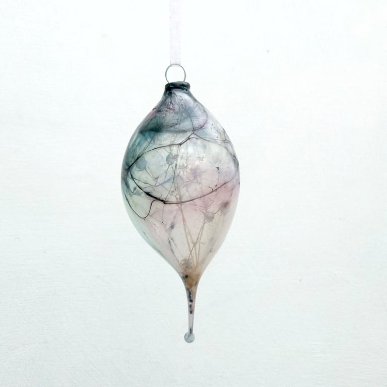 Blown Glass Pink Marbled Bauble Decoration