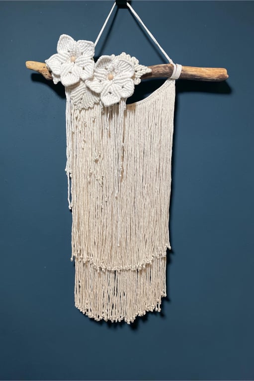 White Macrame Wall Hanging Driftwood - Boho Decor - Handmade UK