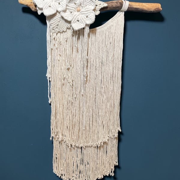 White Macrame Wall Hanging Driftwood - Boho Decor - Handmade UK