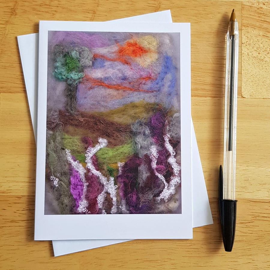 Needle Felt Landscape Card - Textile Art Countryside Greeting Card
