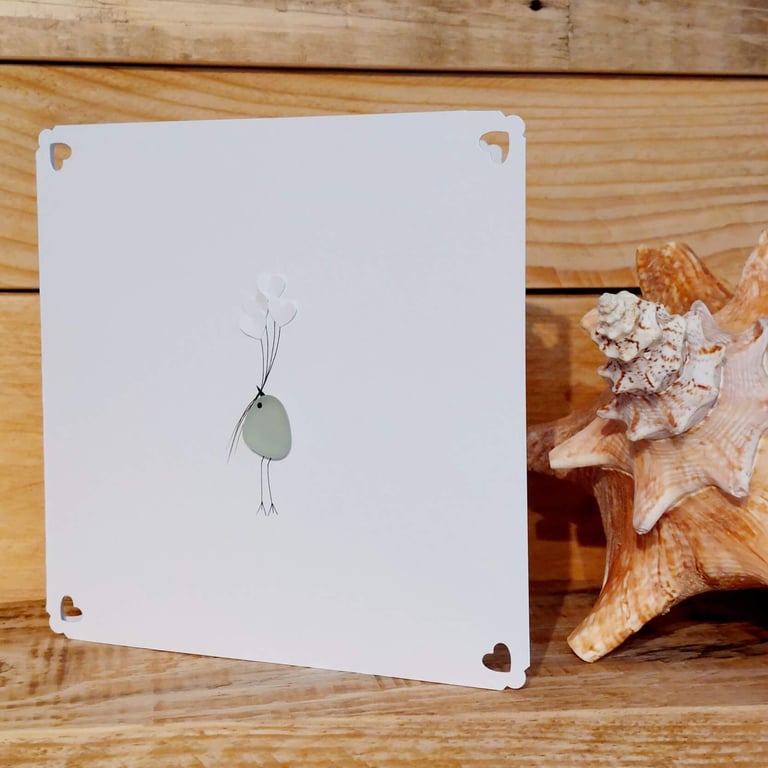 Sea Glass Art Greetings Card - Beach Glass Bird - Thank you Card, New Baby Card