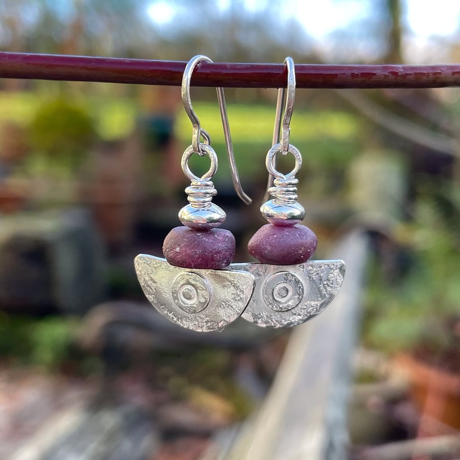  silver and ruby earrings Ulu tribal blade