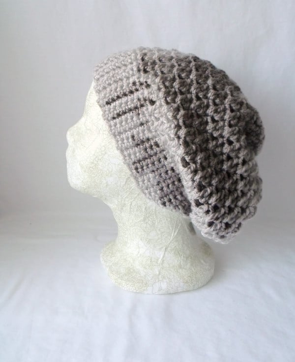 Taupe crocheted slouchie beanie hat with criss ... - Folksy