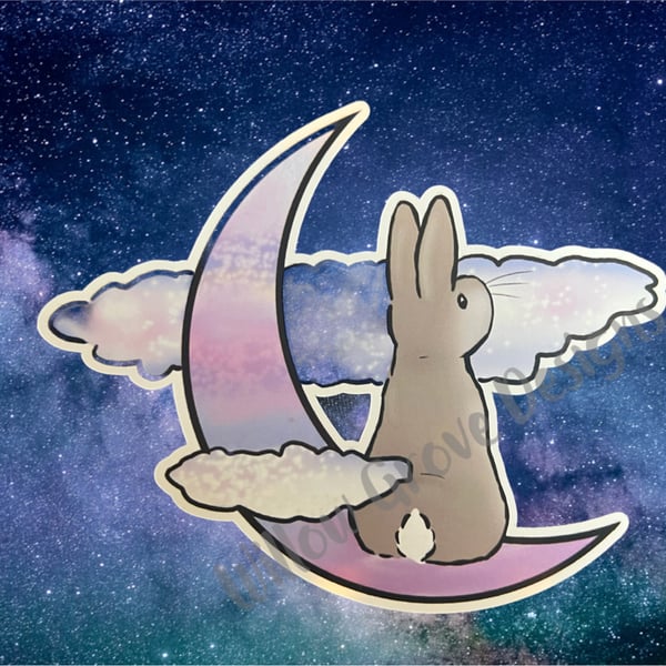 Bunny sat on moon bunny sticker large