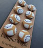 Set of eight scrap bag buttons - mustard and white fabric - Image 1