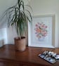 Pink Roses and aquilegia painting in blue pottery vase - Image 3