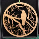 Raven in a tree - wooden wall hanging - small