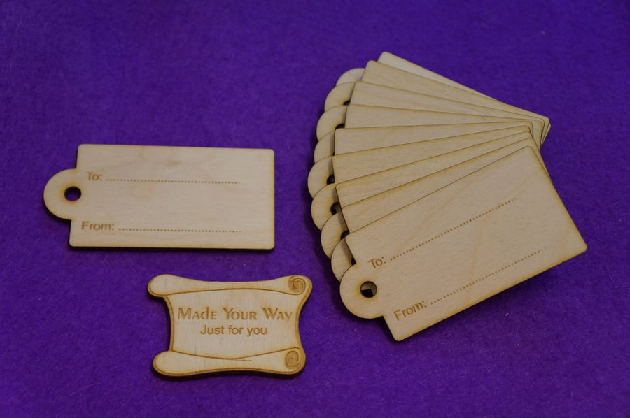 Birch Luggage Tag Rounded To From 4x8cm - 10 x Laser cut wooden shape