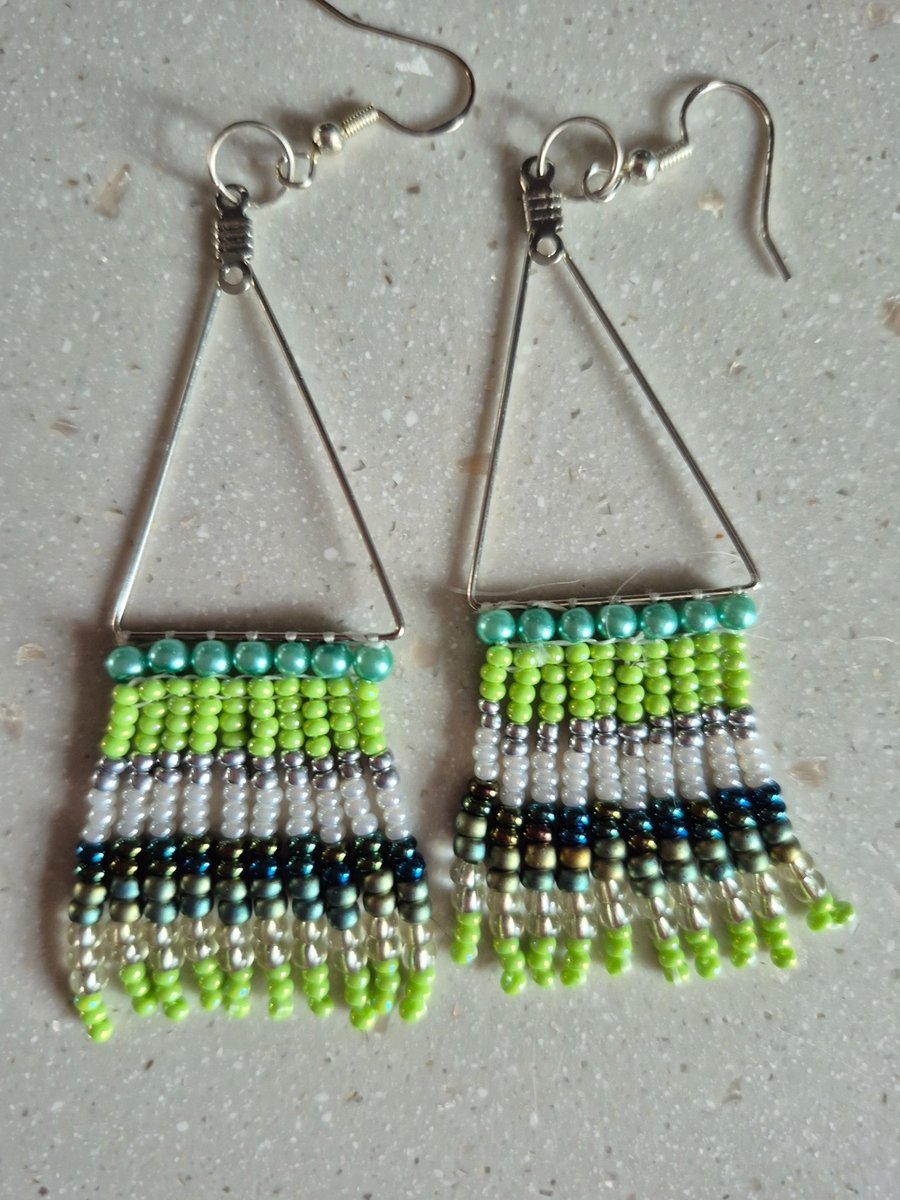 Green ombre effect fringed earrings