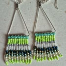 Green ombre effect fringed earrings