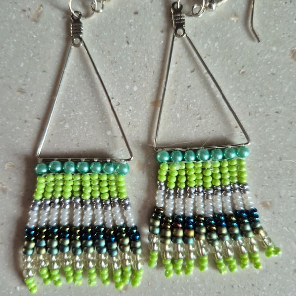 Green ombre effect fringed earrings