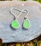 Emerald Green Sea Glass  and Sterling Silver Drop Earrings - 1339