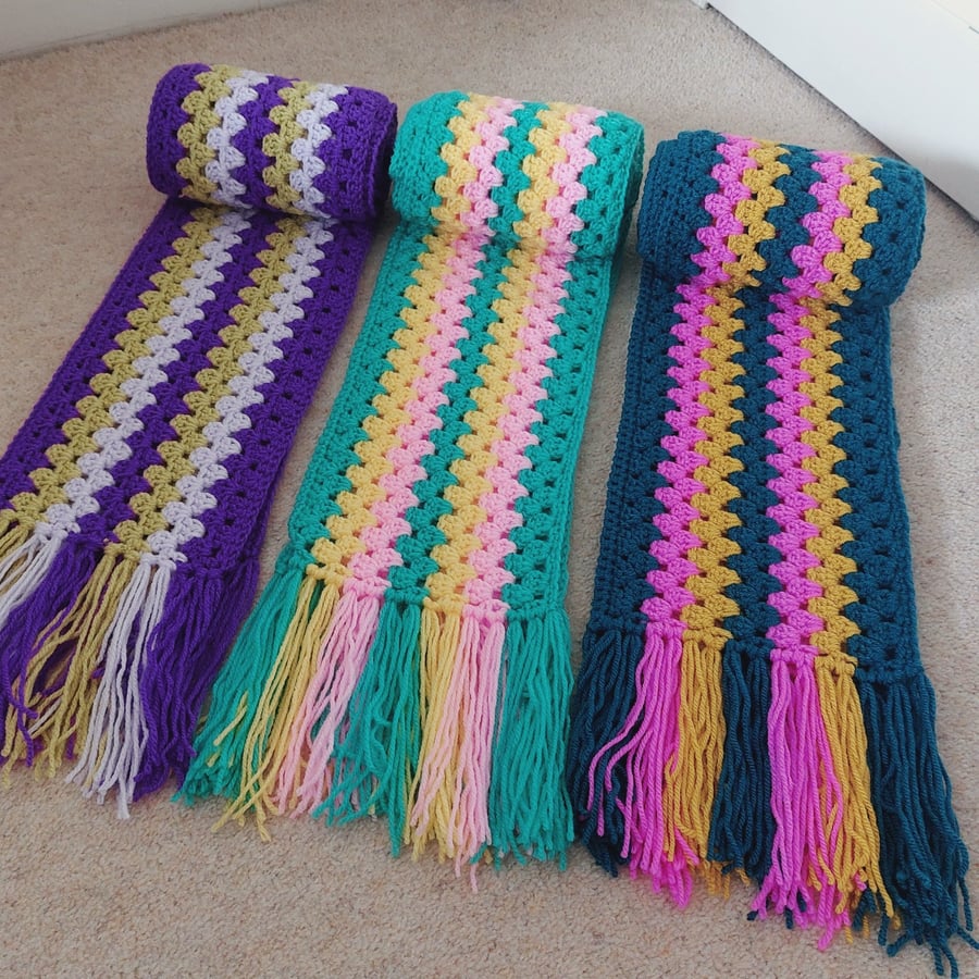 Crochet Over Sized Long Fringed Scarf
