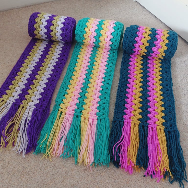 Crochet Over Sized Long Fringed Scarf
