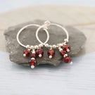 Slim silver Hoops with garnet and silver beads