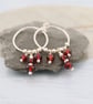 Slim silver Hoops with garnet and silver beads