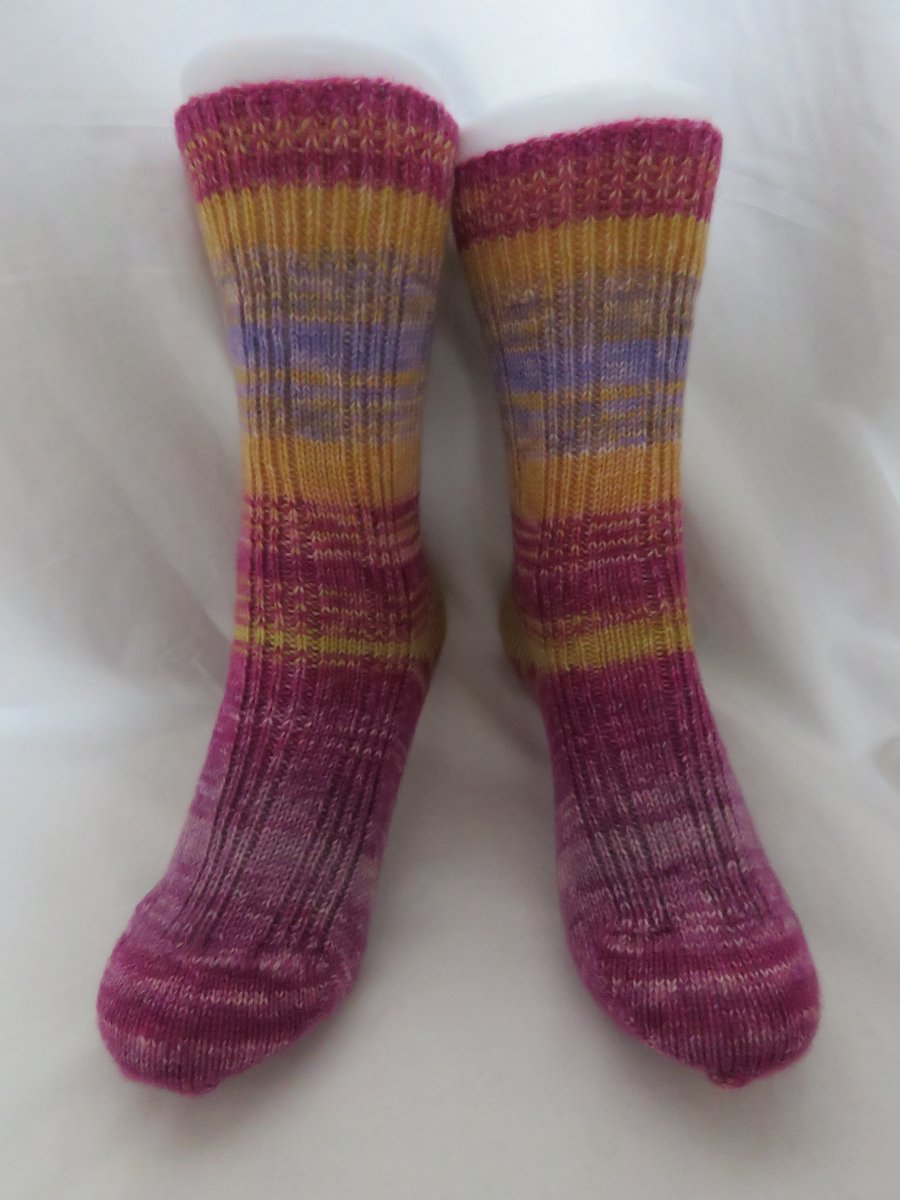 Hand-cranked Knitted Ribbed Wool Socks Size 4 to 5