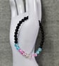 Trans Flag Mermaid Glass and Black Glass Bead Elastic Bracelet - Image 3