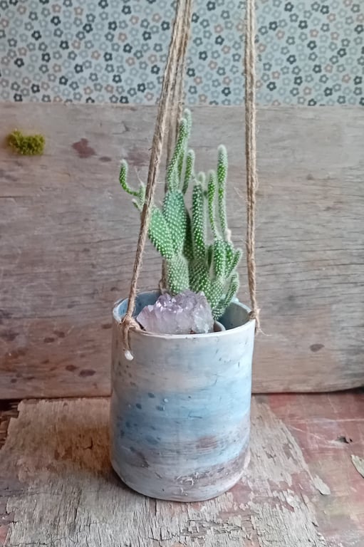 blue marble watercolour handmade plant pot ceramic pottery stoneware, planter
