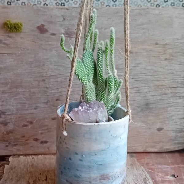 blue marble watercolour handmade plant pot ceramic pottery stoneware, planter