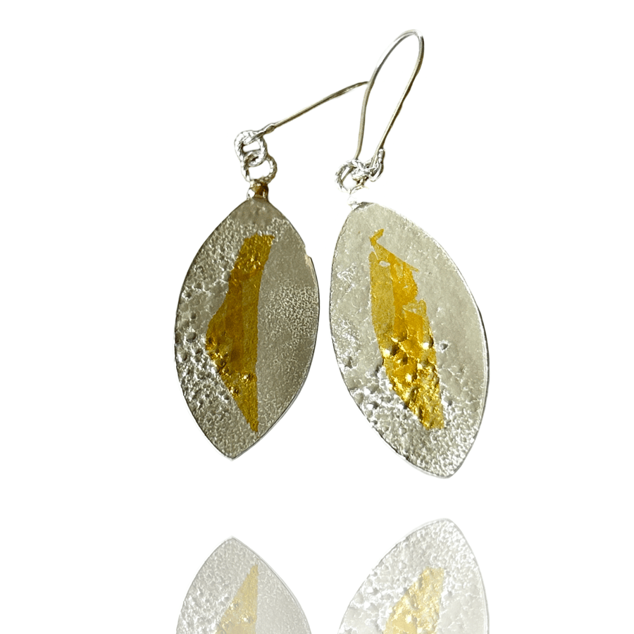 Silver With Gold Leaf Drop Earrings