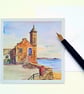 Blank Square Greetings Card Kingsand Clock Tower Cornwall From Original Painting