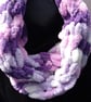 Hand-knitted infinity cosy chunky winter scarf in white purple pink lilac - Image 1