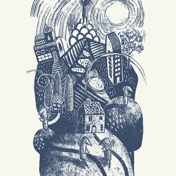 Caretaker Bird Land one-colour A2 screen-print (collab with Bev Seth)