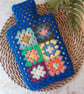 Crochet Hot Water Bottle Cover Granny Square Royal Blue - Image 2