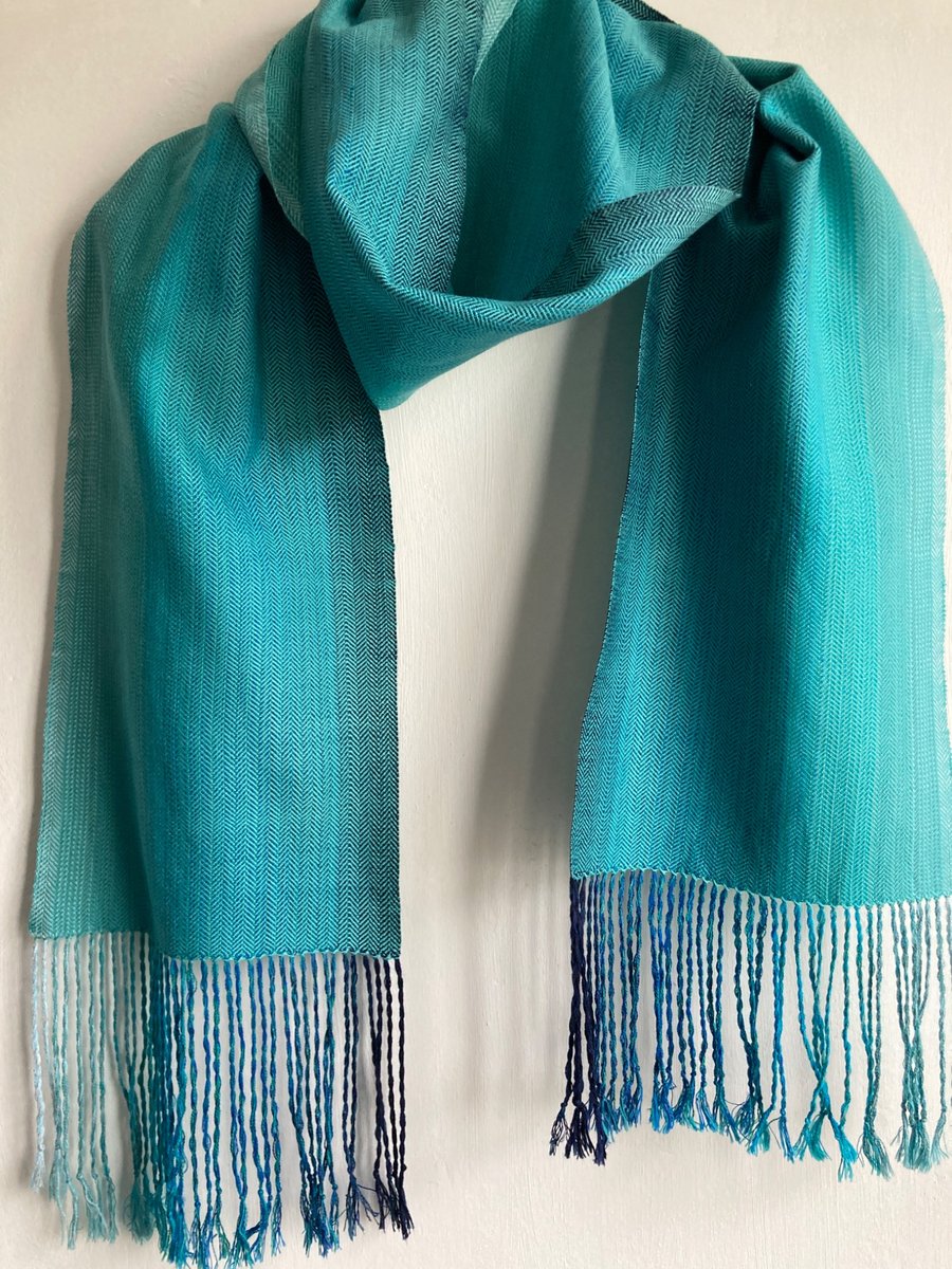  Turquoise Sea Cotton Herringbone Summer Scarf