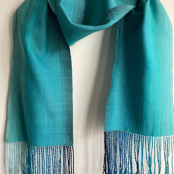  Turquoise Sea Cotton Herringbone Summer Scarf
