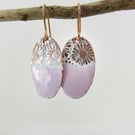 Copper Enamel Handmade Oval Daisy Textured Copper Dangle Earrings