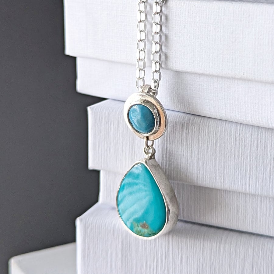 Turquoise and enamel in sterling silver - 18" chain