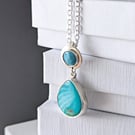 Turquoise and enamel in sterling silver - 18" chain