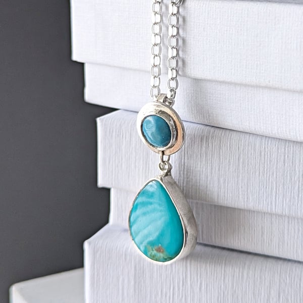 Turquoise and enamel in sterling silver - 18" chain