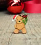 Handmade Christmas Mistletoe Bear Brooch, Wooden Christmas Pin, Festive Gift