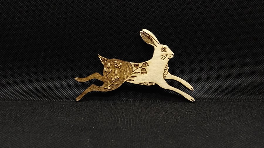 Folk Art Rabbit, wooden decoration, laser etched and cut, hand drawn