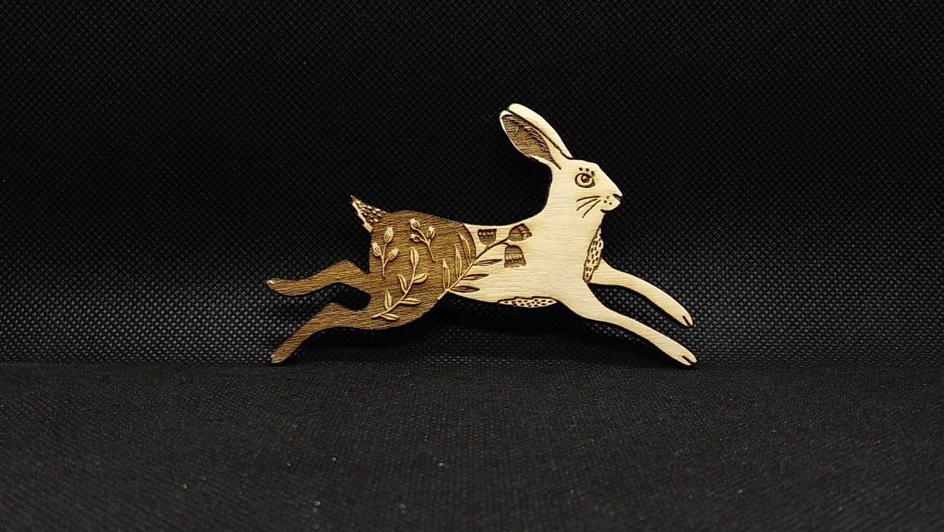 Folk Art Rabbit, wooden decoration, laser etched and cut, hand drawn
