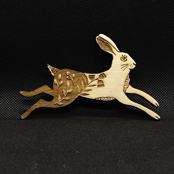 Folk Art Rabbit, wooden decoration, laser etched and cut, hand drawn