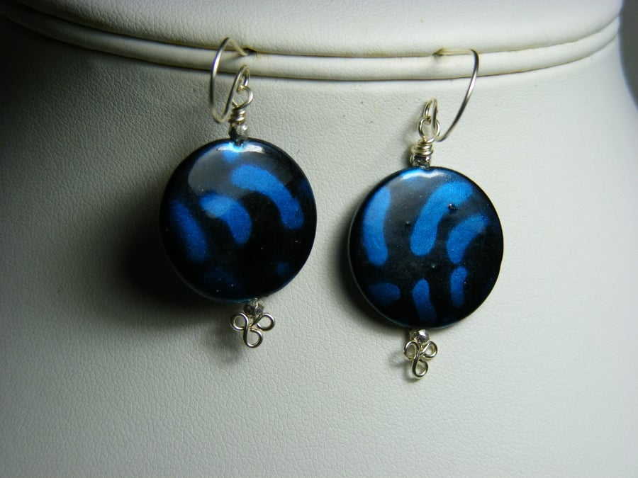 Seconds Sunday Blue and Black Shell Coin Earrings