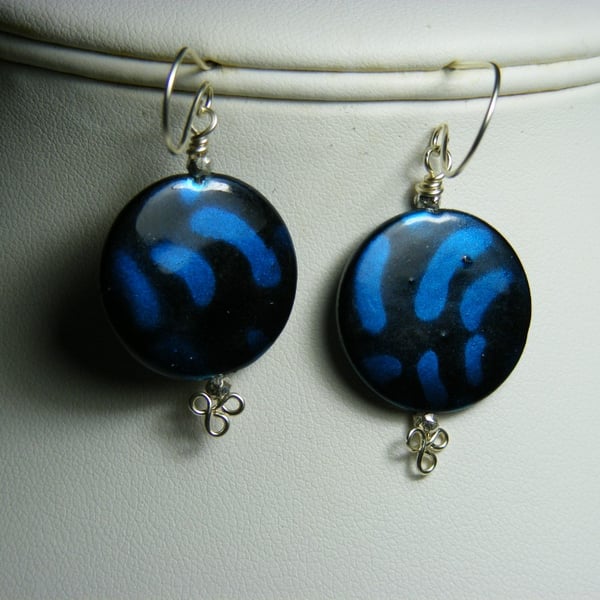 Seconds Sunday Blue and Black Shell Coin Earrings