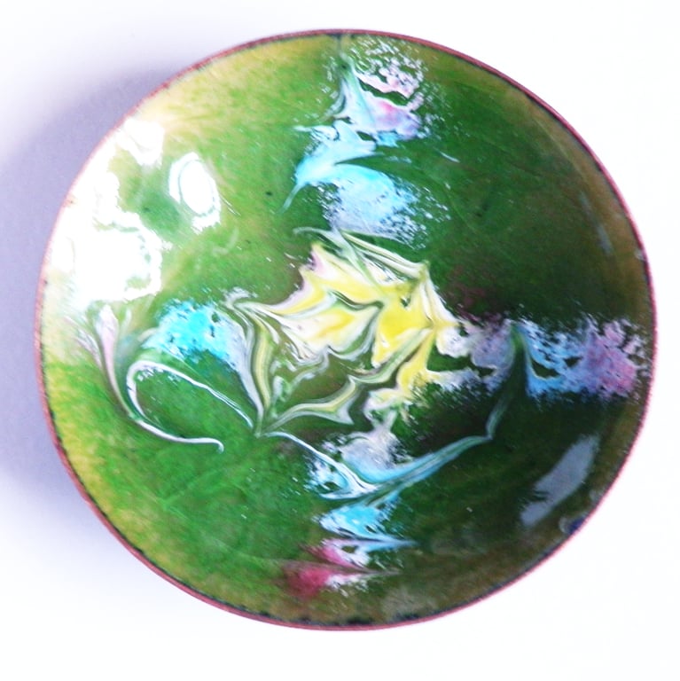enamelled bowl - cross on green