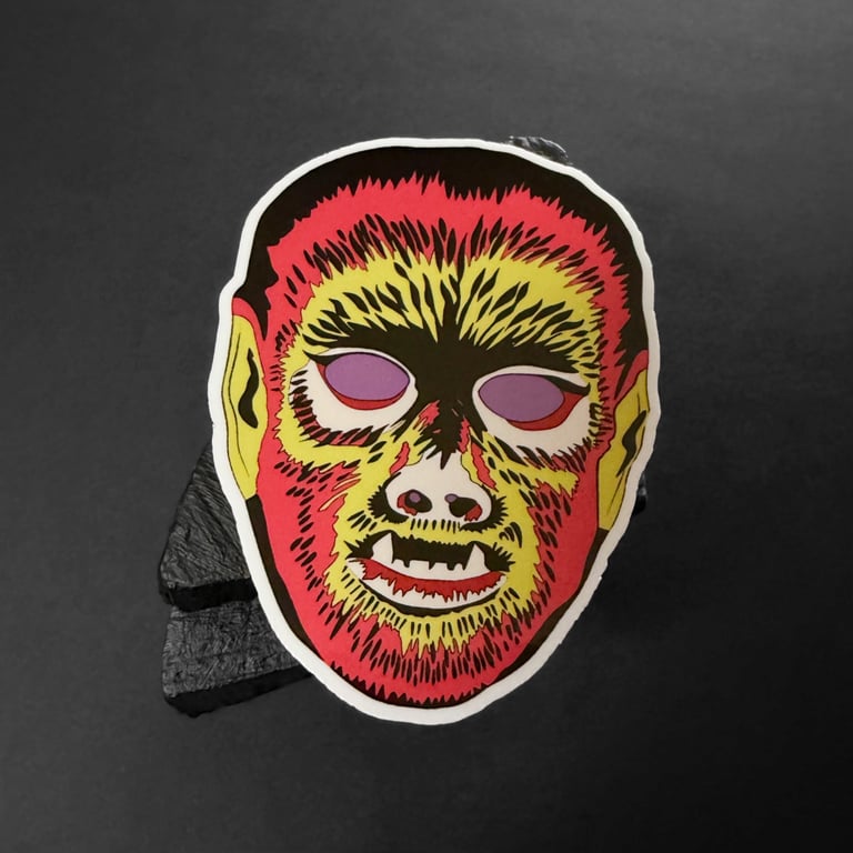 Wolfman Vintage Style Halloween Mask Sticker 