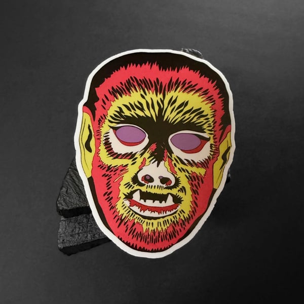 Wolfman Vintage Style Halloween Mask Sticker 