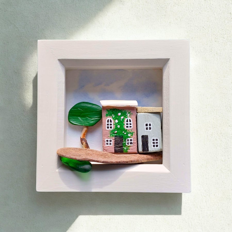Cottagecore Miniature Desk Art - Hand Made Coastal Cottage