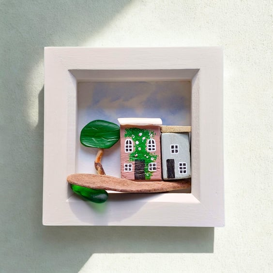 Cottagecore Coastal Cottage Desk Art, Handmade Miniature House, Rustic Seaside