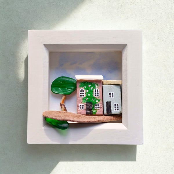Cottagecore Miniature Desk Art - Hand Made Coastal Cottage