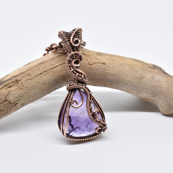 Faceted Amethyst and Copper Wire Wrapped Pendant
